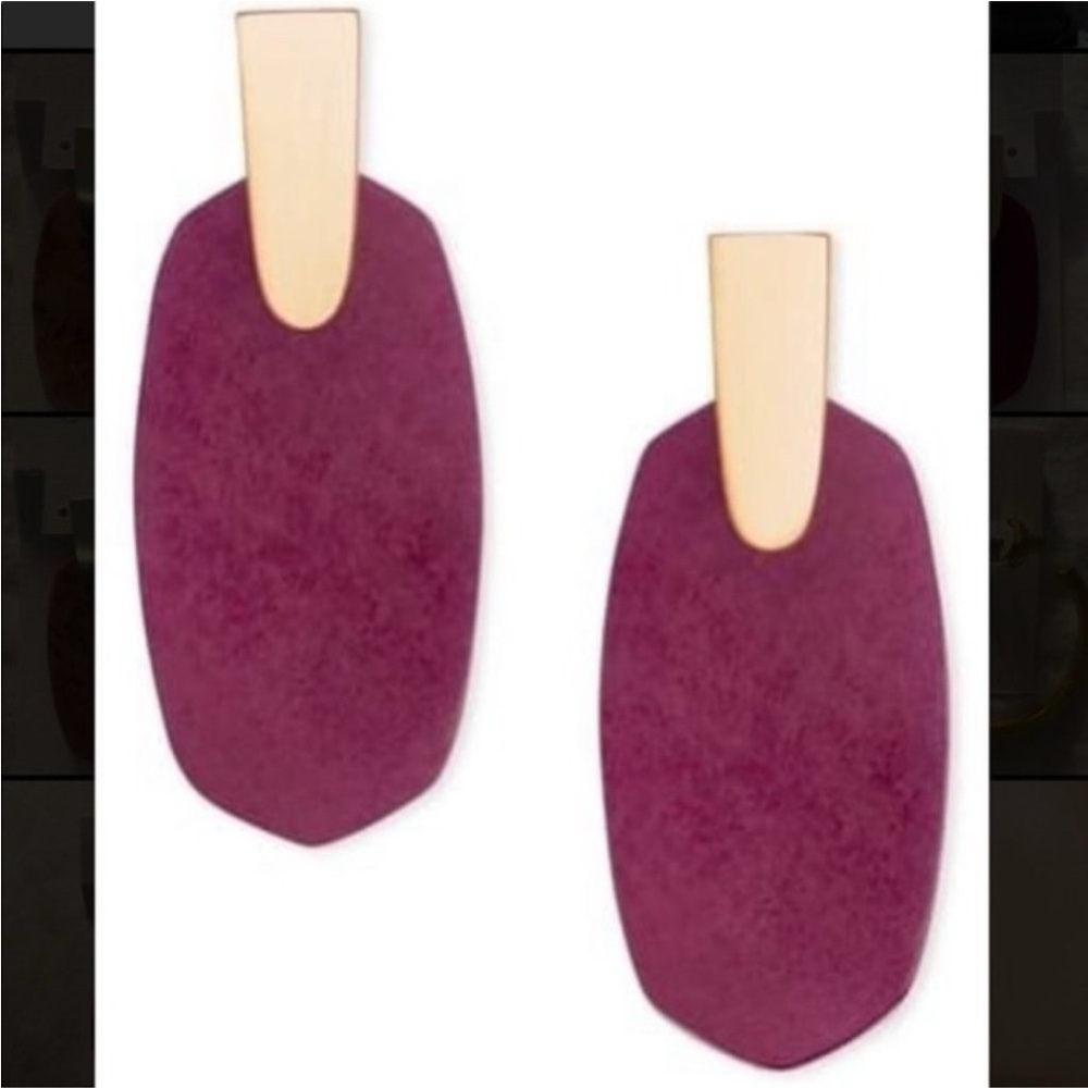 Kendra Scott Maroon Jade and Gold Aragon Statement Earrings - Picture 7 of 9